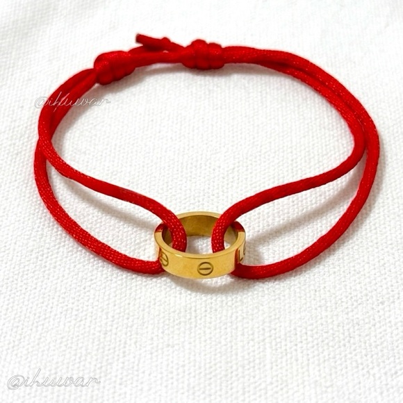 Screw Red Cord Gold Ring Bracelet - Picture 2 of 5